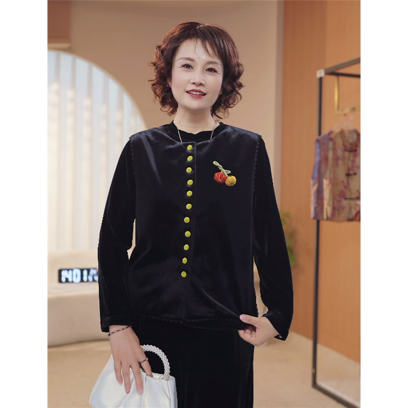 妈妈装打底马甲洋气小南瓜套装中老年秋季显瘦国风上衣三件套8424