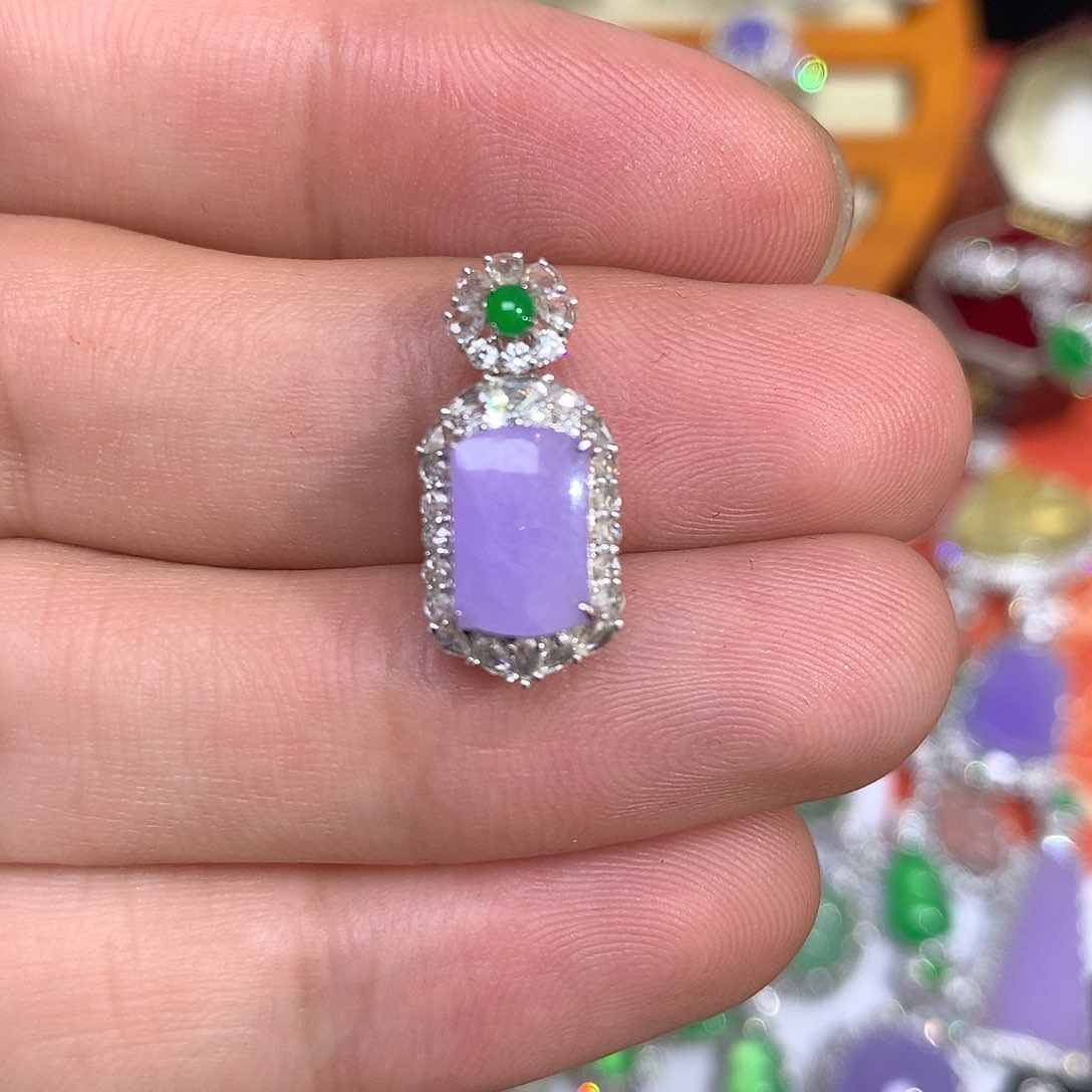 翡翠吊坠(不含链)18K金镶嵌紫无事