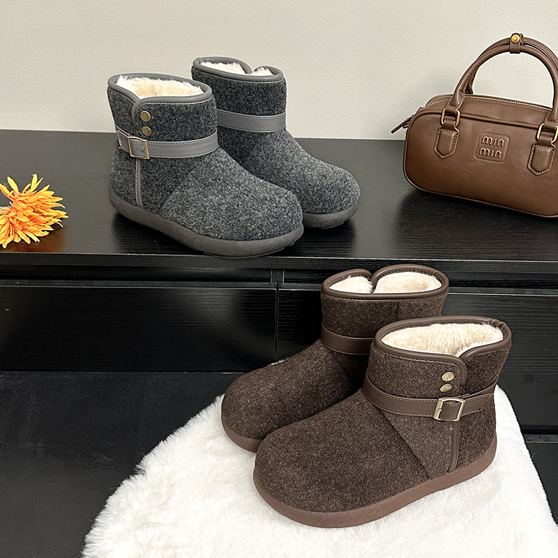 冬季一脚蹬皮带扣保暖时尚雪地靴百搭短筒靴子棉靴2699