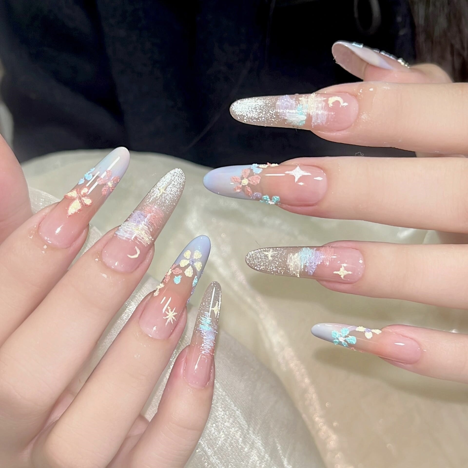 美甲穿戴甲莫奈花园春夏ins手工美甲贴甜美小花显白可拆卸假指甲