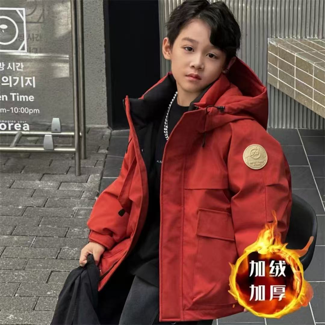 【加绒加厚】男童棉衣2025加厚中大童新款男孩连帽冬季儿童棉服