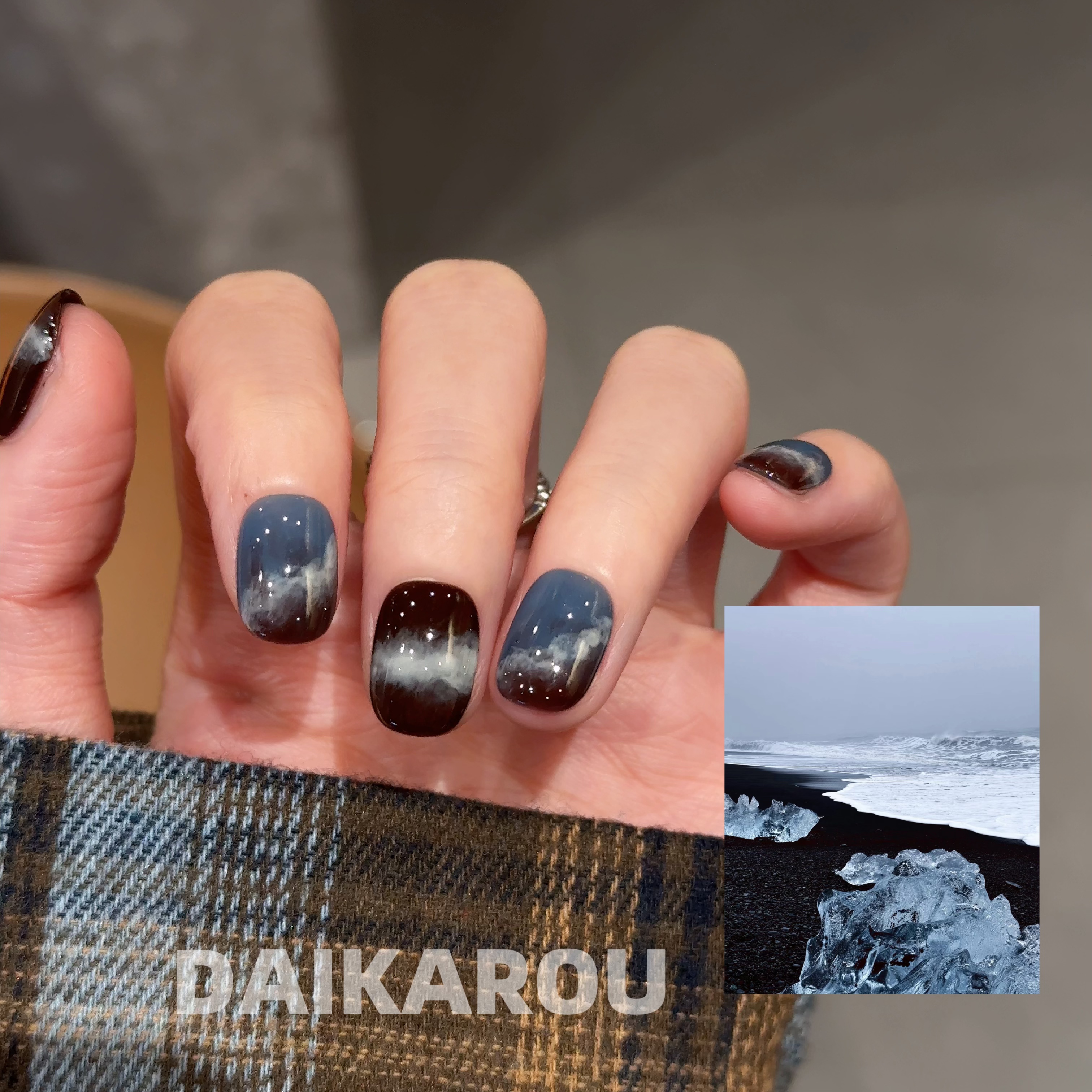 雾凇墨渊 黛卡柔 预售 哇擦么 新甲型 此度 短椭圆手工穿戴甲10片