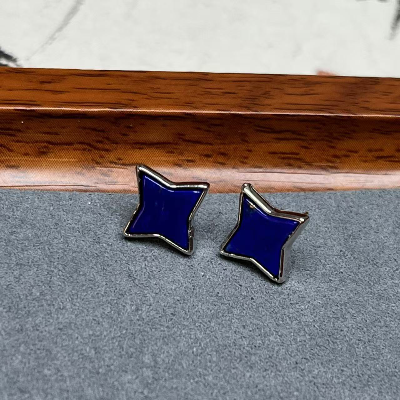 天然青金石耳钉S925银镶嵌9MM