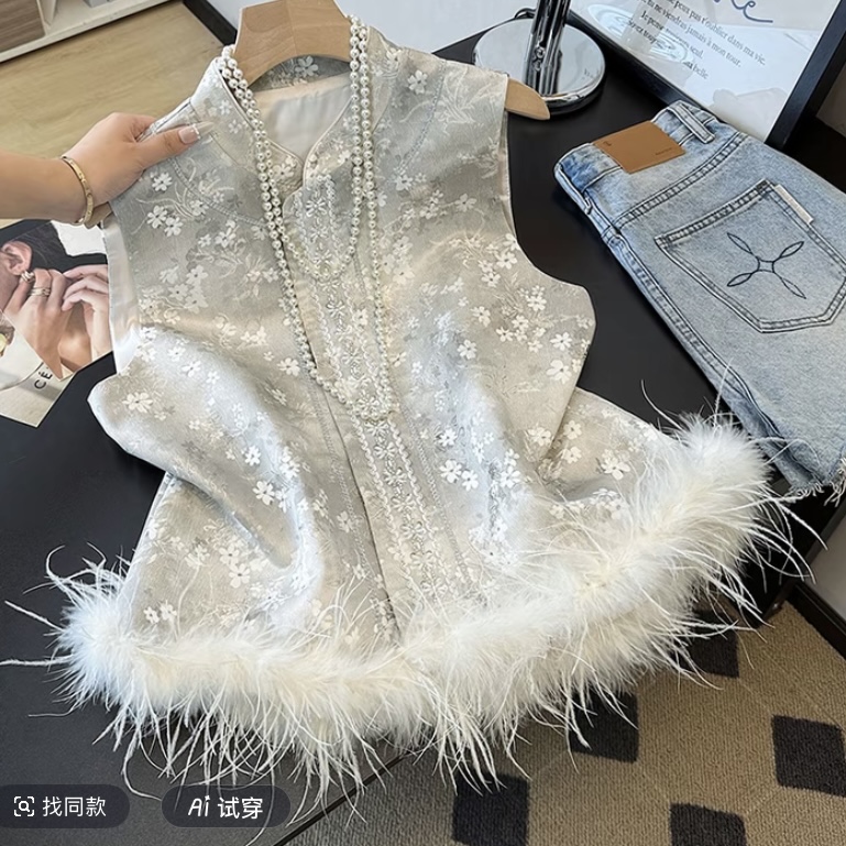 新中式国风刺绣马甲外套女初秋提花马甲女