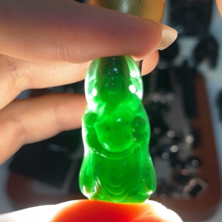颈饰未镶嵌翡翠缅甸A货墨翠财神爷