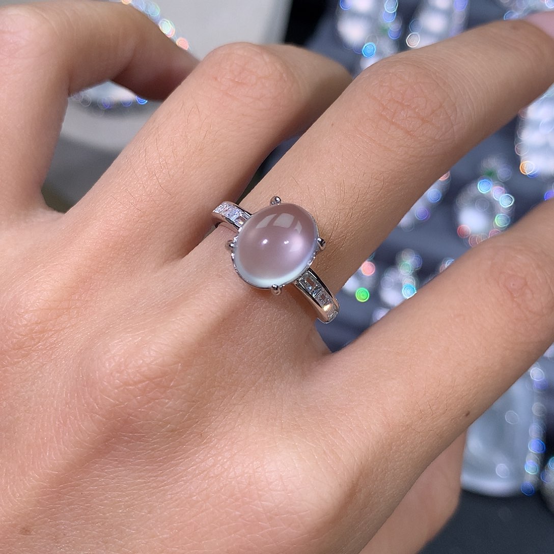 石英质玉戒指银S925镶嵌