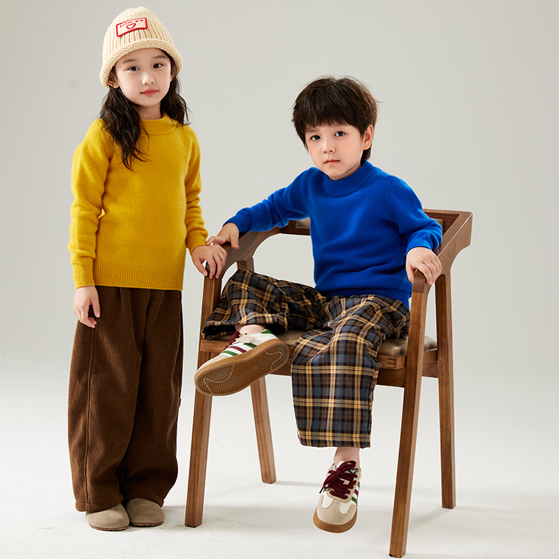 [加厚三股]秋冬针织衫半高领毛衣圆领纯色冬季高领大小童纯羊毛衫