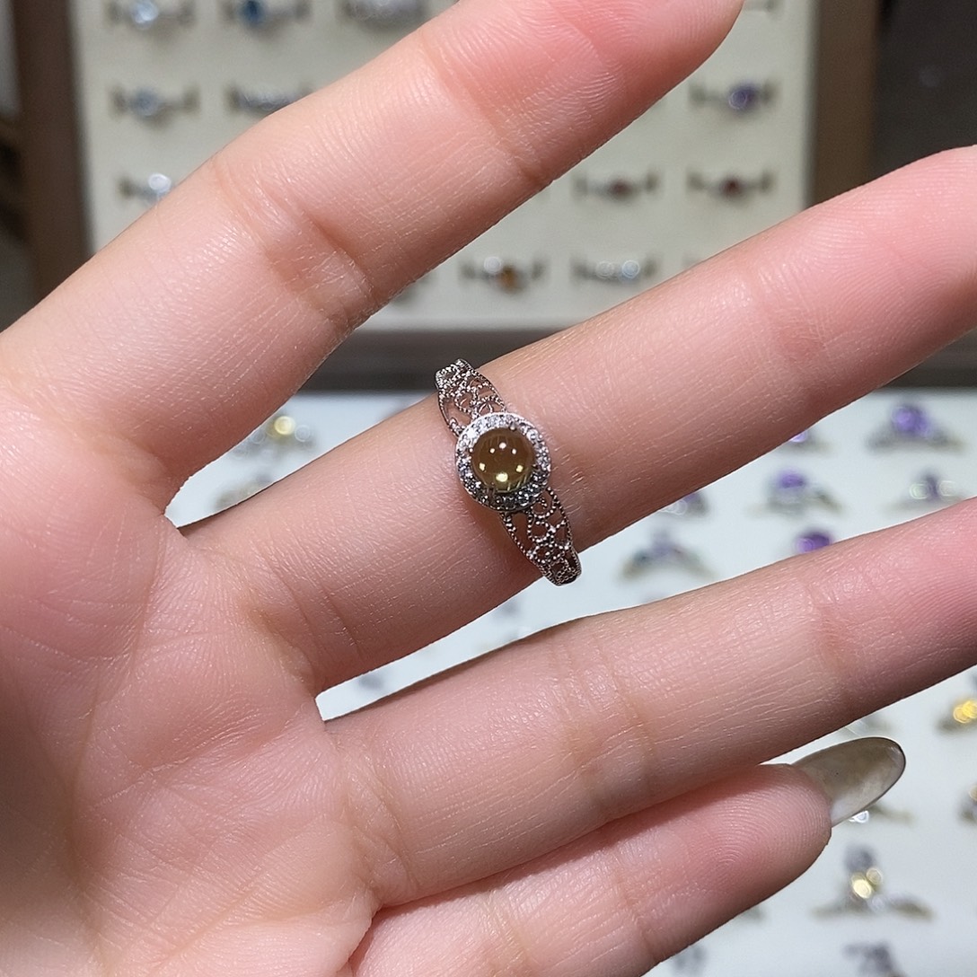 青***灯水晶戒指银S925镶嵌