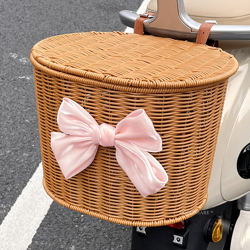 电动车后置车筐储物筐放东西神器2025新款蝴蝶结电瓶车后尾菜篮子