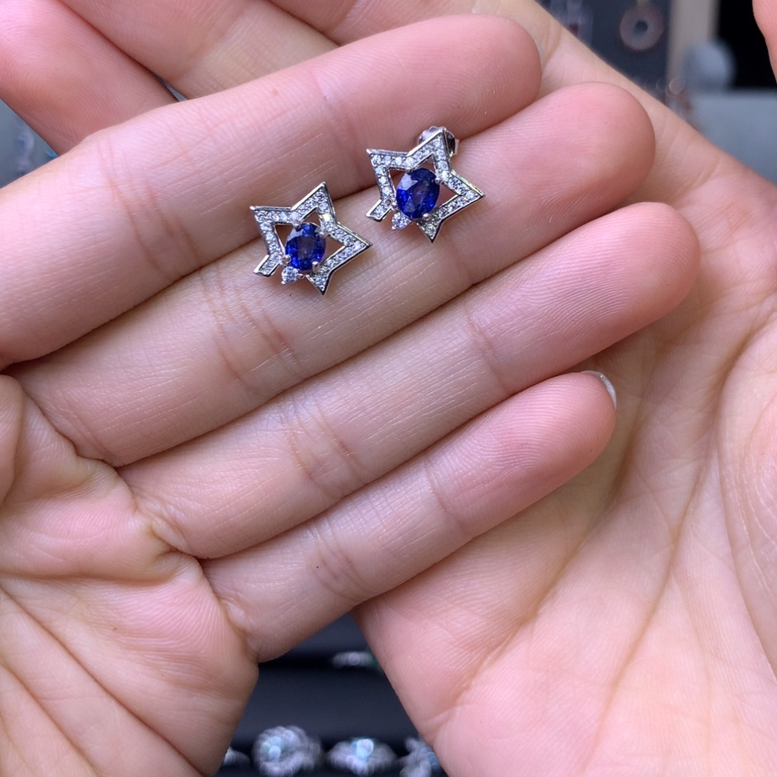 蓝宝石耳环银S925镶嵌