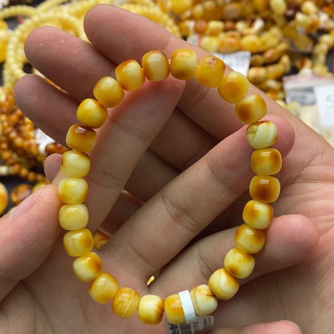 蜜蜡未镶嵌手串沁色花蜡精工高桩老型