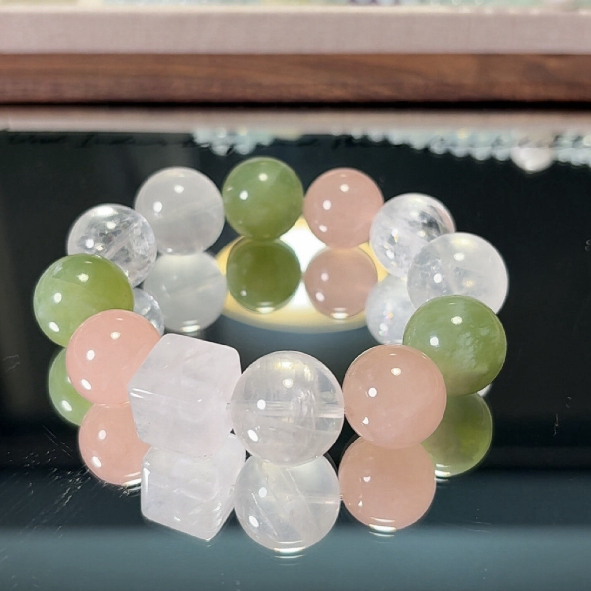 【新店福利】西柚粉水晶+16mm+白幽灵17mm+岫玉17mm淑女风水晶手串