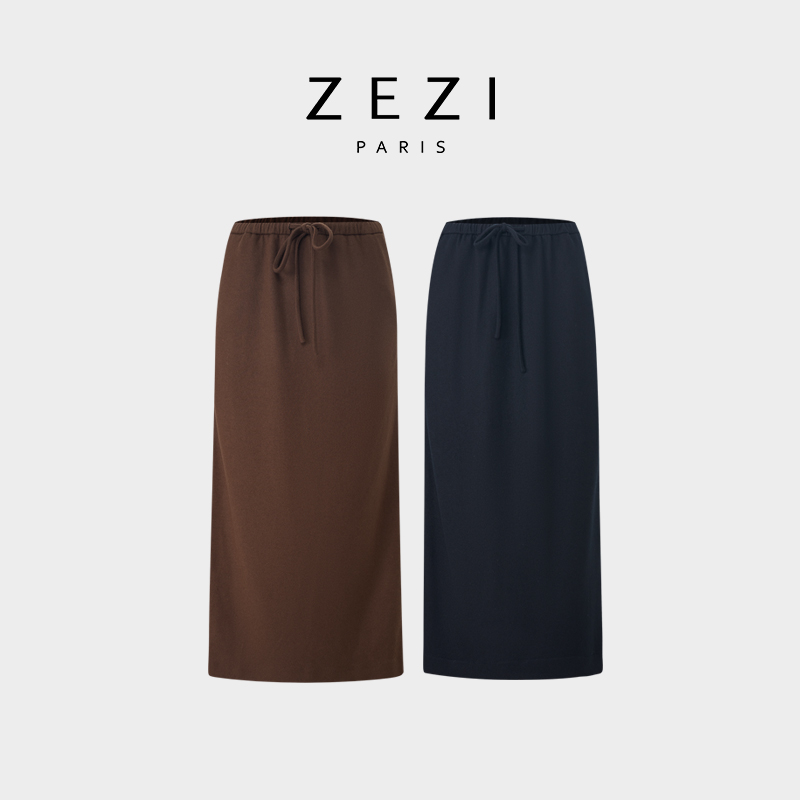 ZEZI【冯超专属】松紧腰_长款半身裙遮肉显瘦直筒裙休闲Z14B744Q