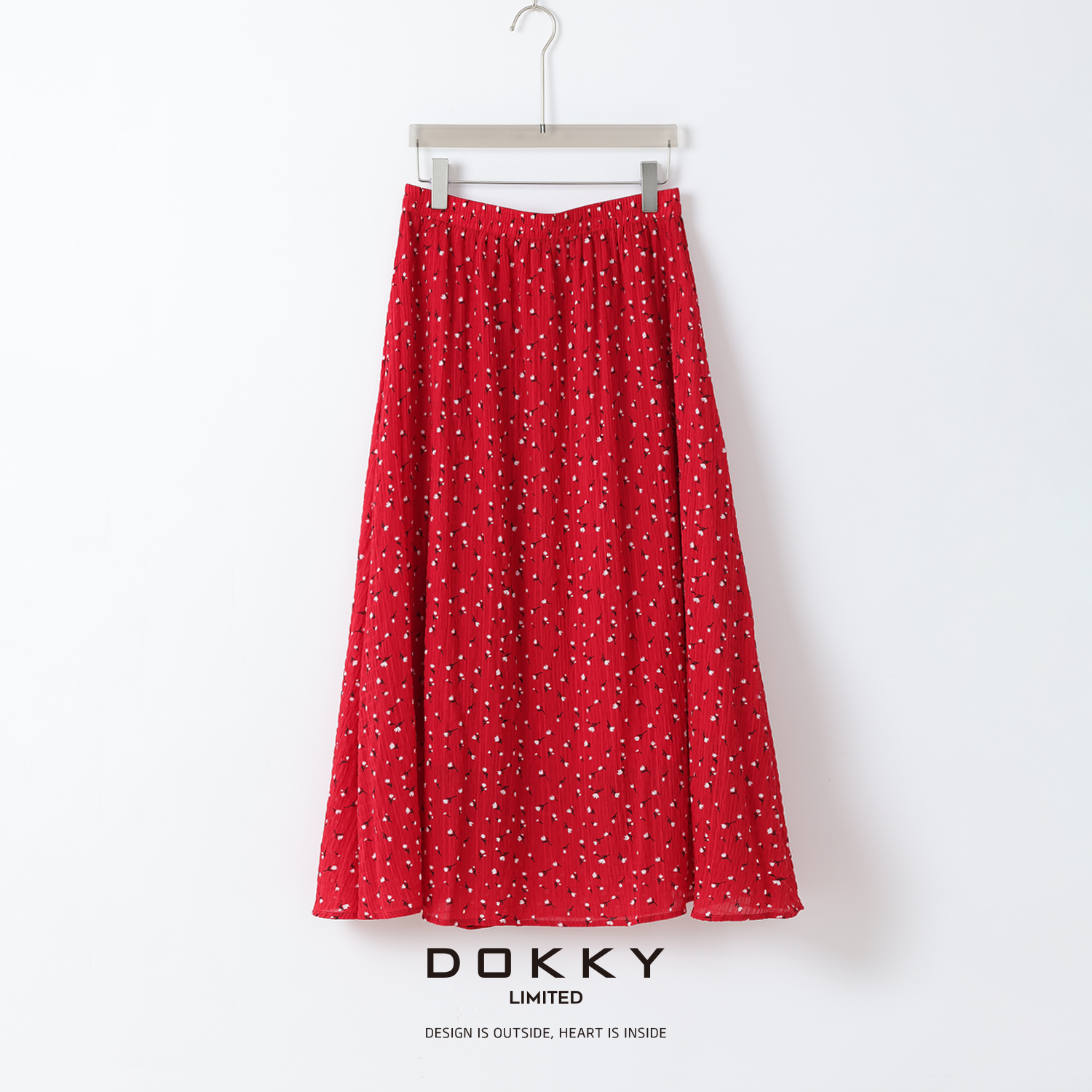 Dokky「热恋海棠.紫标」定纺皱感面料.花卉印花半身裙LB0233