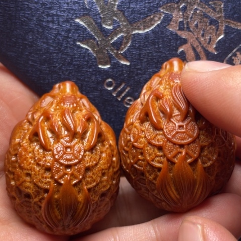 橄榄核手串/手链金币龙龟手球一对3.7左右