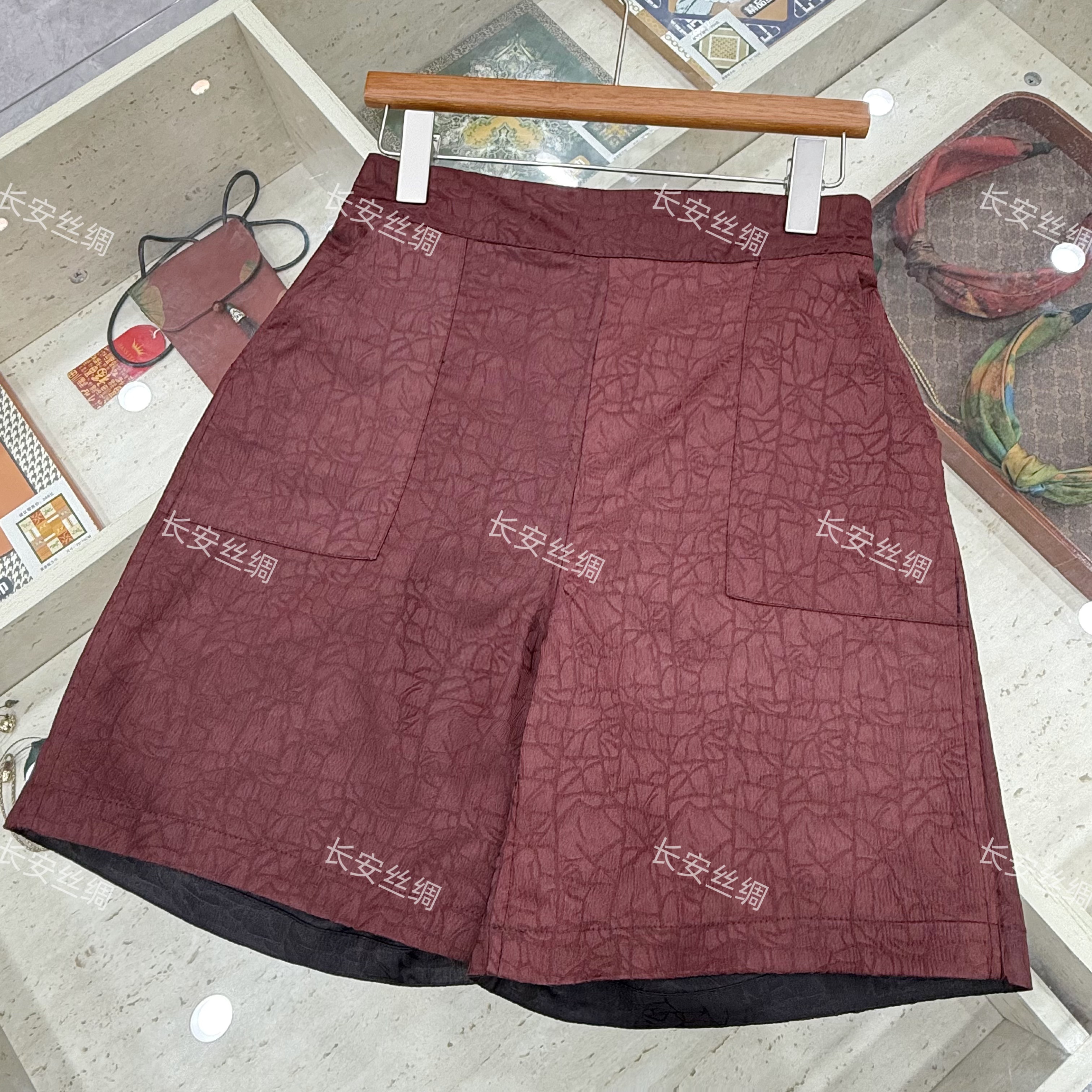【长安】双面双穿 新中式国风复古绸缎龟裂纹短裤女FY5041601