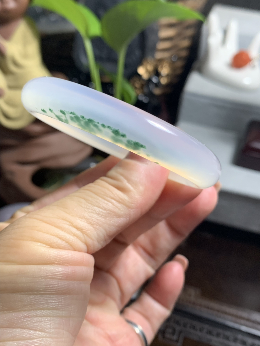 090天然玛瑙荔枝冻飘绿草53.9手镯女款送女友老婆闺蜜生日礼物