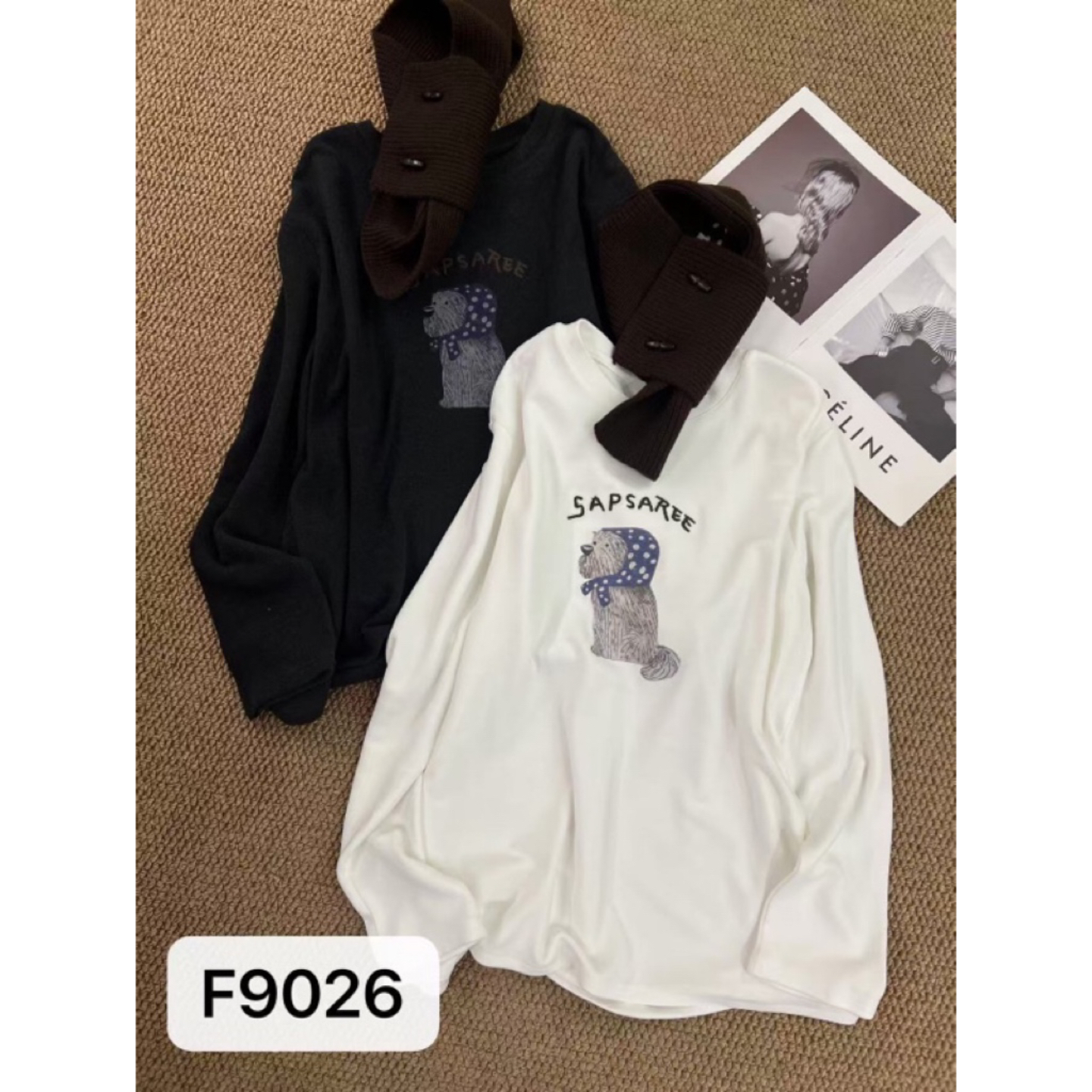 (福利)欧货 波点帽子猫 加绒加厚大版长袖T恤T-9026