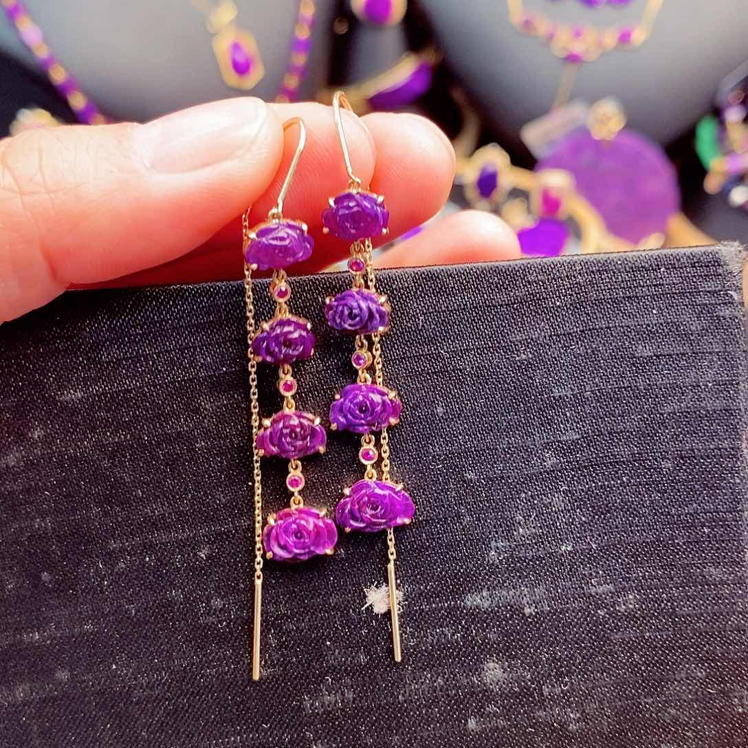 苏纪石（舒俱来）耳饰18K金镶嵌