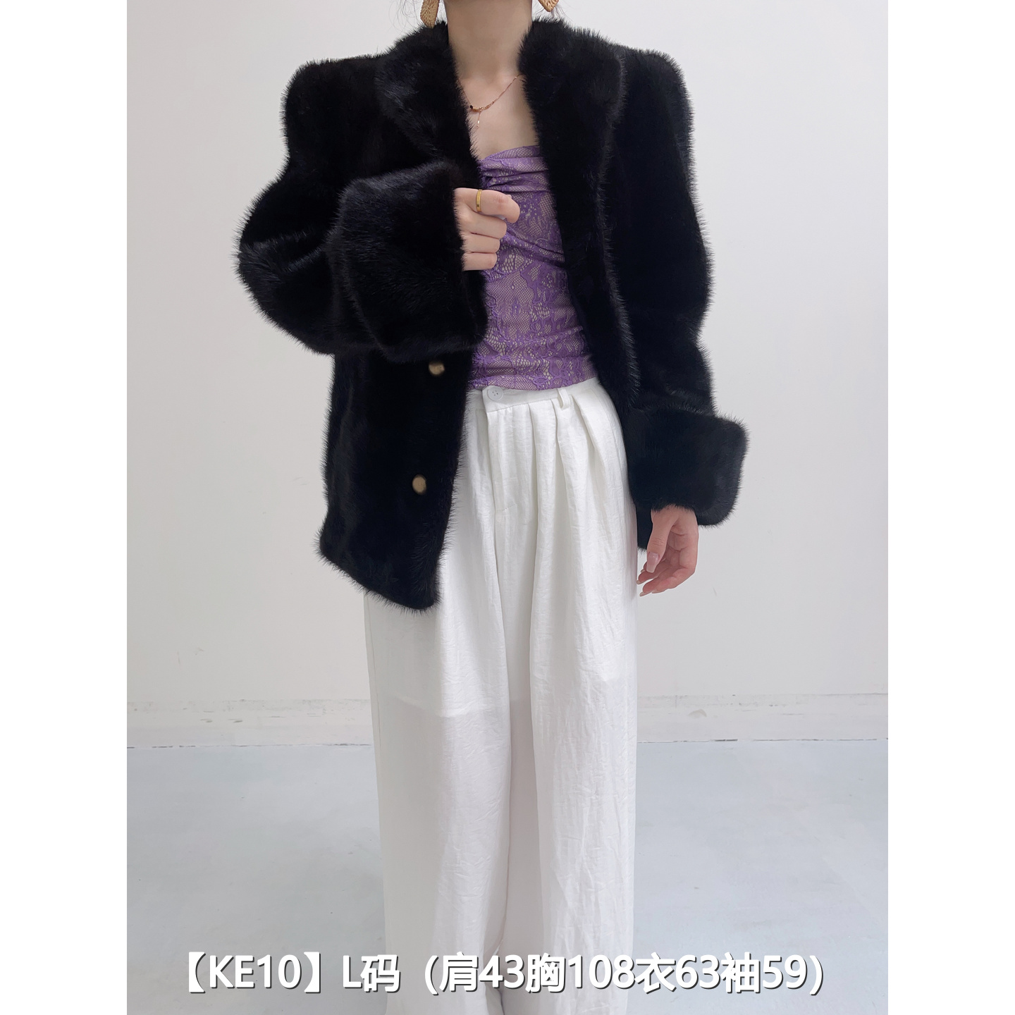 【KE10】L 本黑色短款逆毛貂皮水貂外套女 立领挽袖 29010