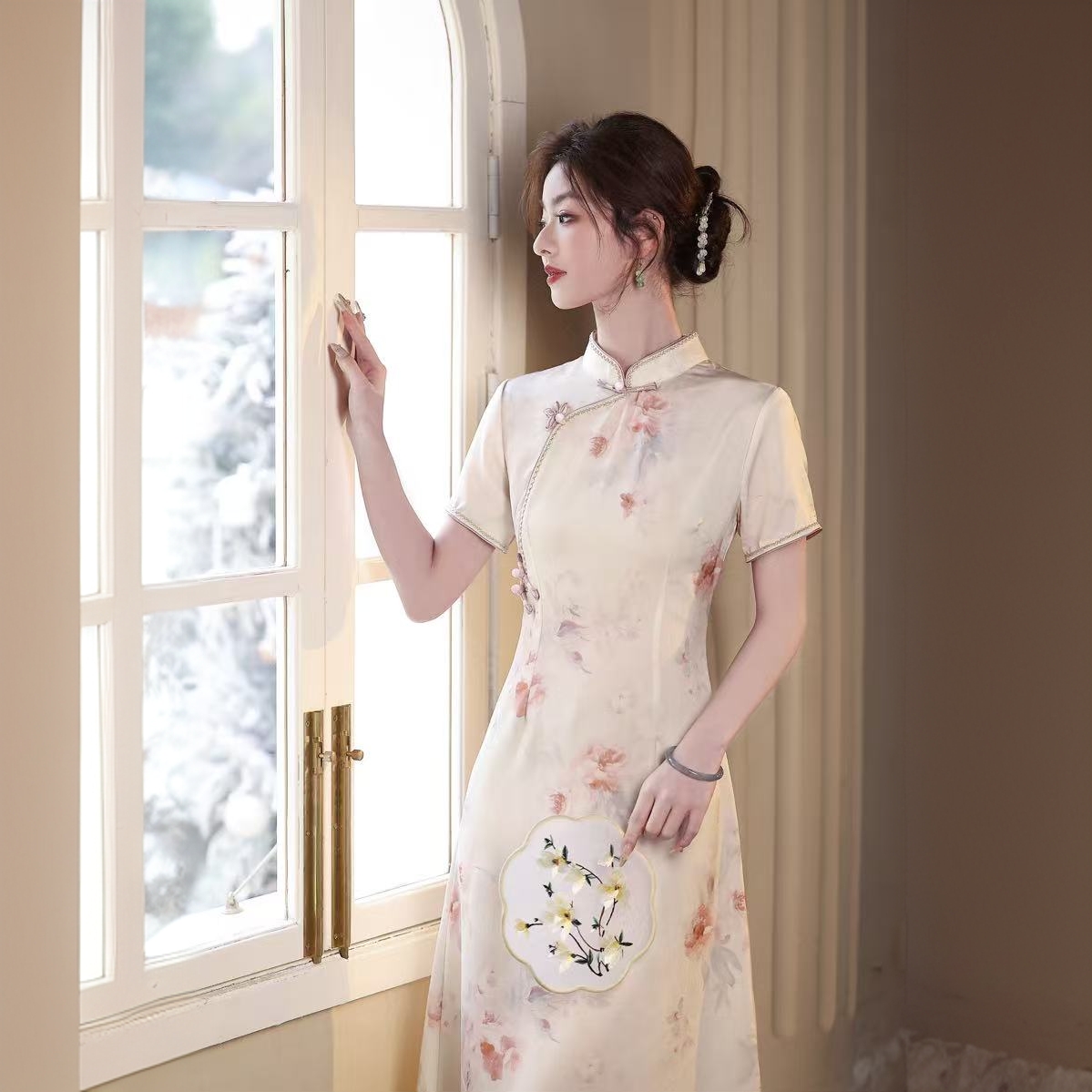 [溪声琴韵]新中式奥黛旗袍复古优雅显瘦遮肚子年轻小个子国风旗袍