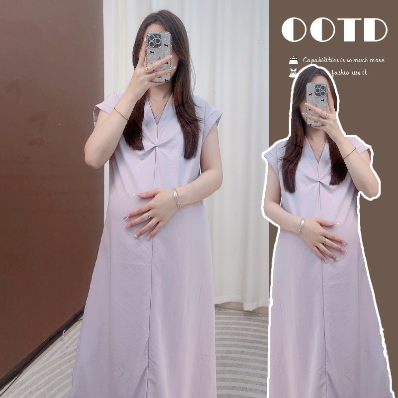 清！孕妇夏季中长款宽松显瘦时尚气质连衣裙休闲款式