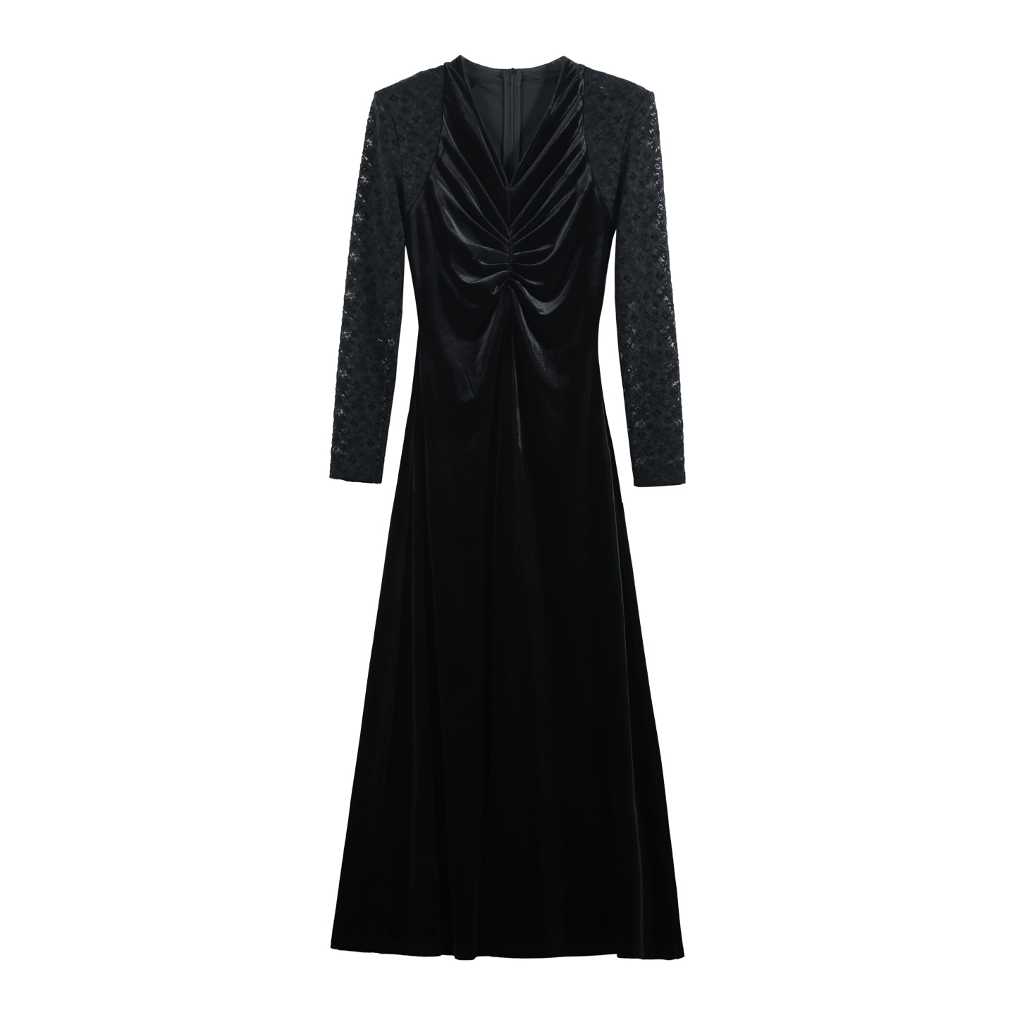 DENGDAHA「尽显身材」轻奢 V领收腰气质丝绒长款连衣裙HBZX710021