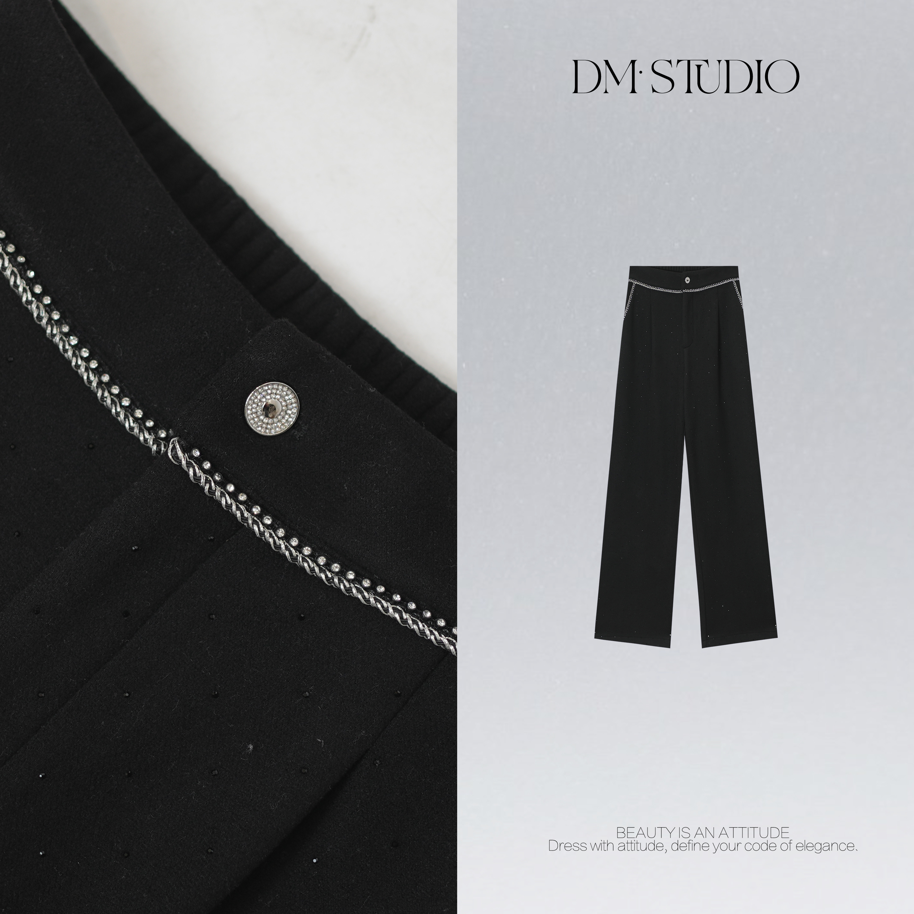 DEDM•STUDIO/精致感气质显瘦满天星烫钻拖地长裤2512KZ/W89768-2