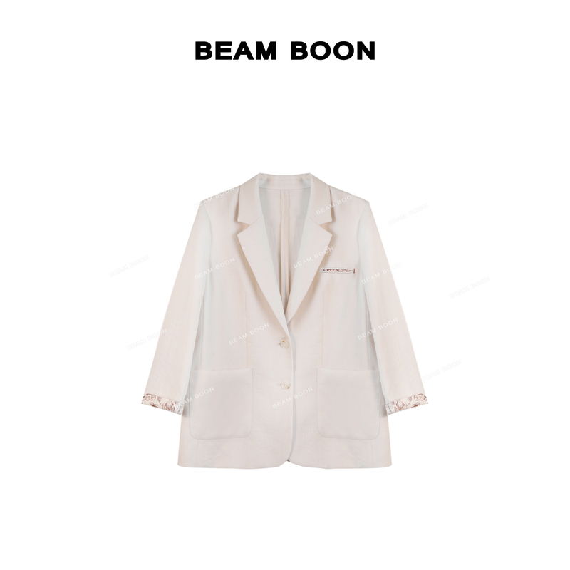 【剑桥学姐】莱赛尔亚麻斜纹肌理繁花袖拼接气质通勤西服外套