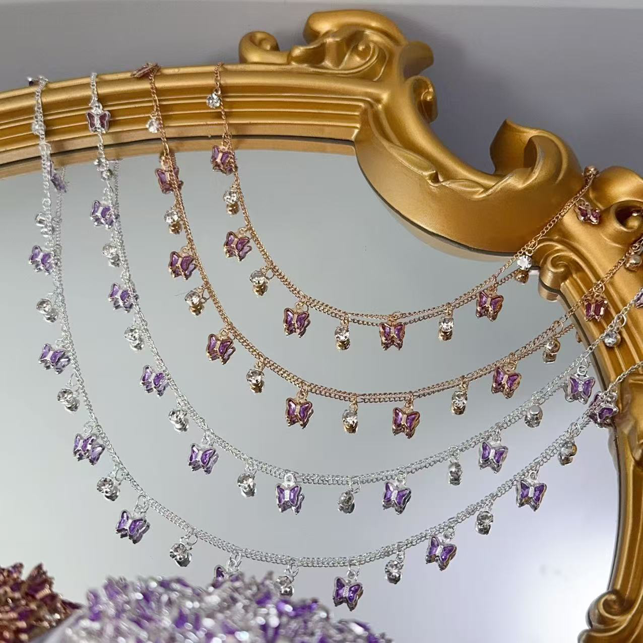 编号364 亮银色紫色蝴蝶 百搭链条