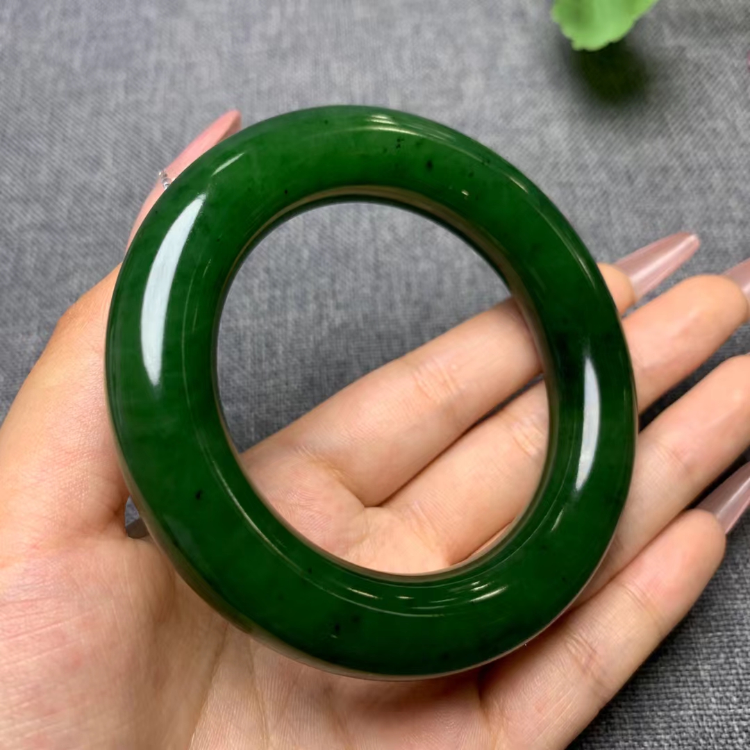 小曹碧玉和田玉碧玉菠菜绿红皮老料镯子56口径