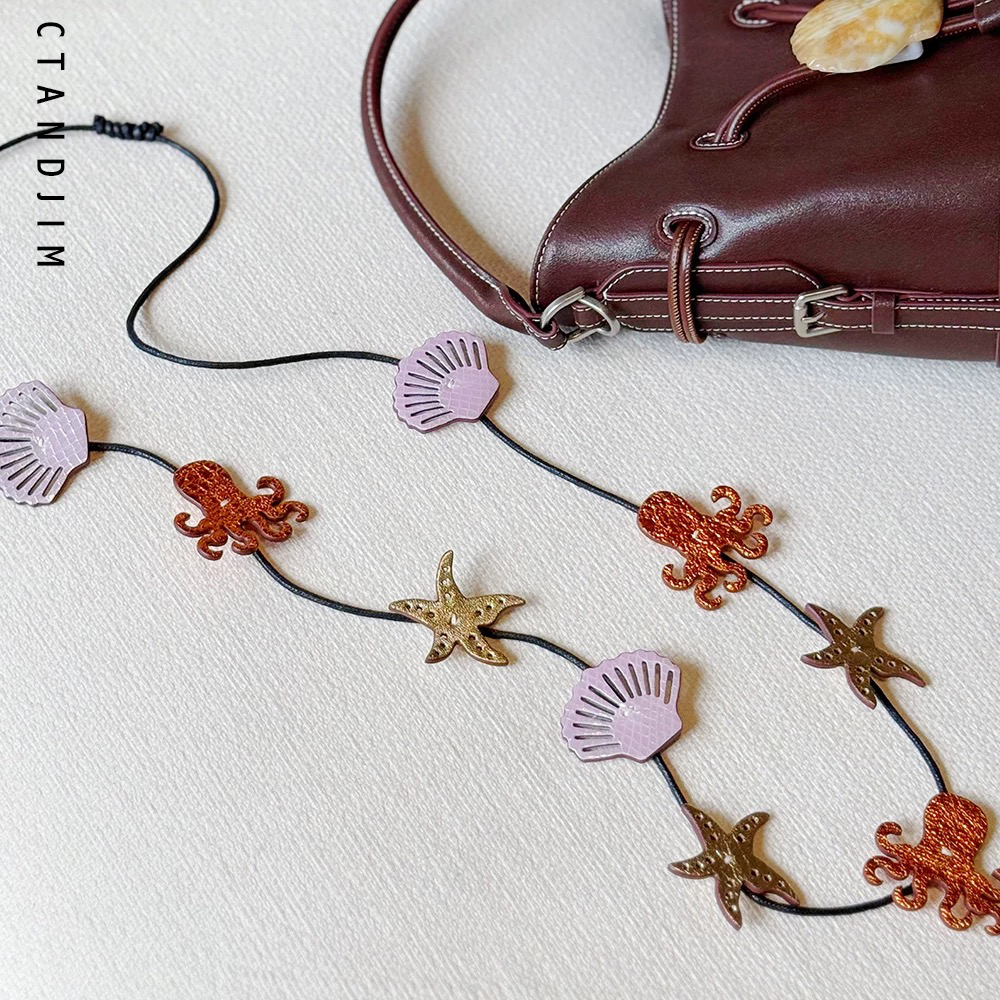 CTANDJIM海星八爪鱼贝壳牛皮链条项链 包包配件 包包配饰