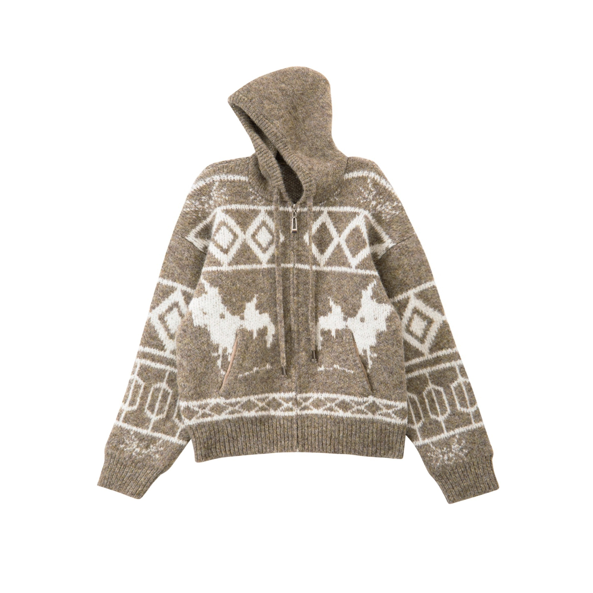 韩系慵懒温柔风撞色设计小众宽松显瘦连帽针织衫2411117