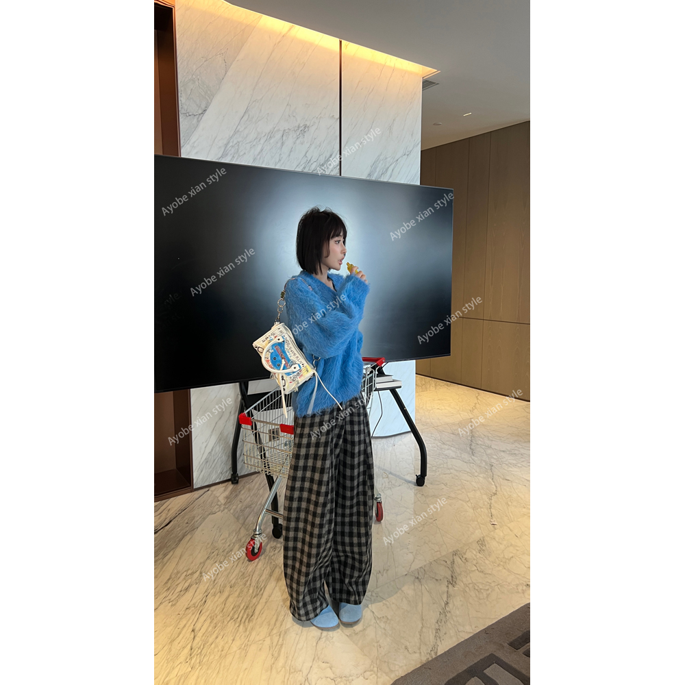 【AYOBE】小贤    千禧复古风摩登回潮加绒格纹裤