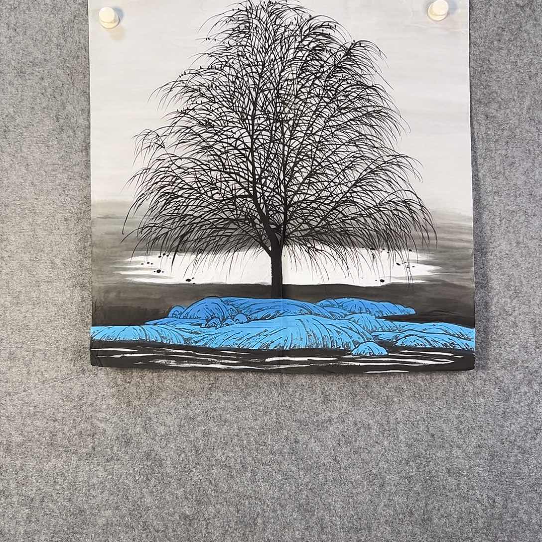 国画452 花鸟在树丛的顶端鸣叫叫声