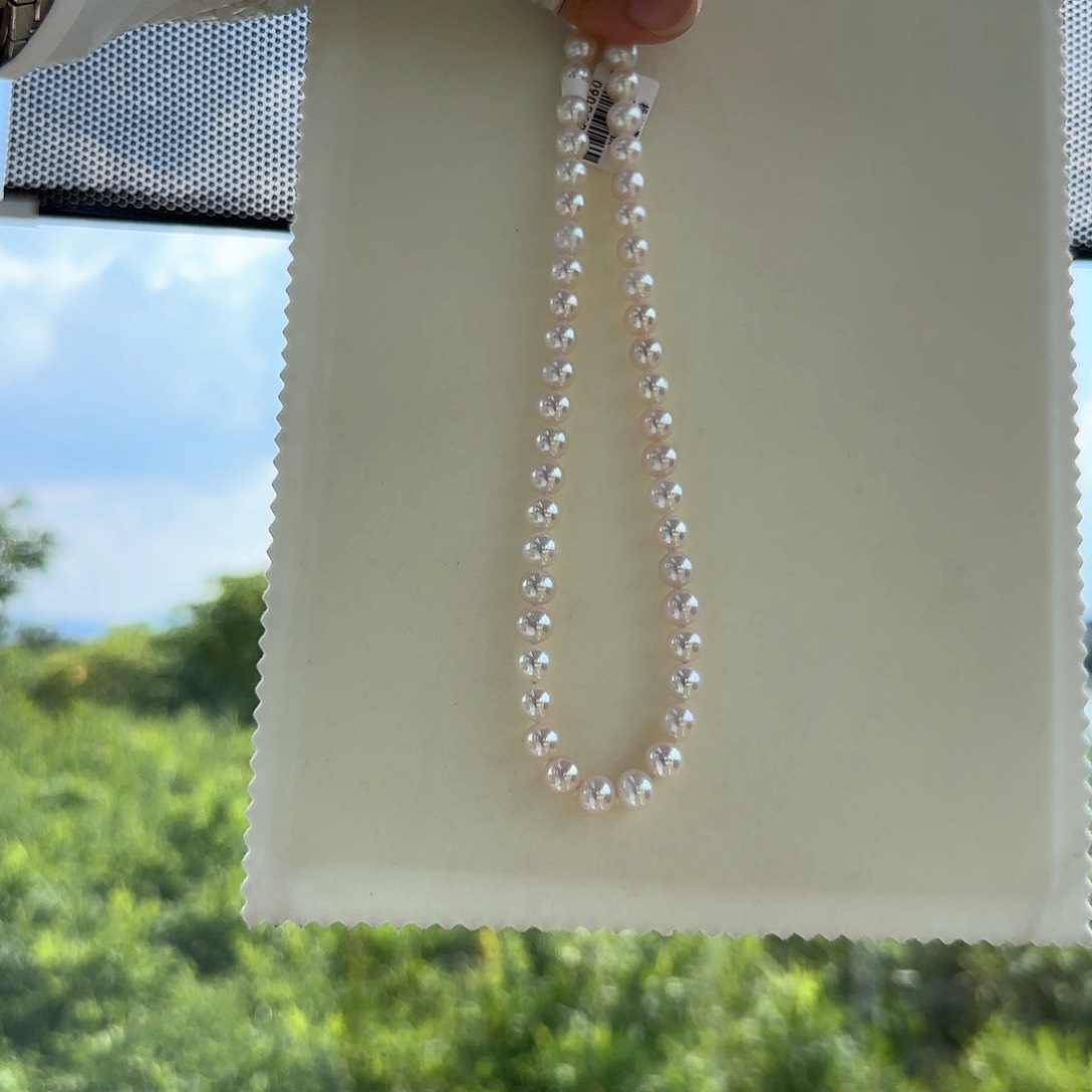 淡水珍珠银S925镶嵌颈饰8-9无核极光镜面正圆炫彩粉