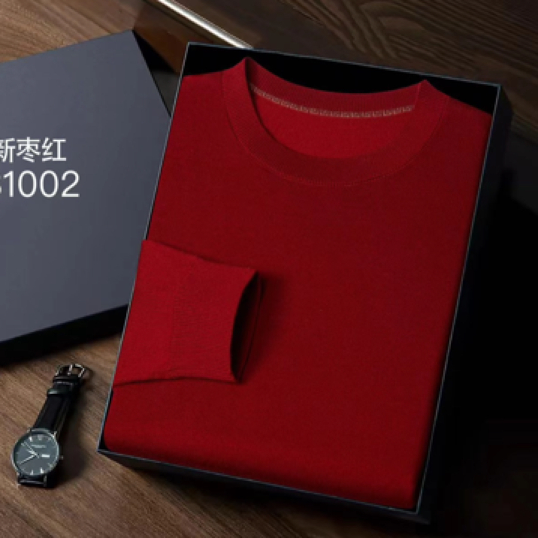 （圆领长袖）鄂尔多斯市嫚尔彤男士羊毛衫圆领长袖针织休闲红色