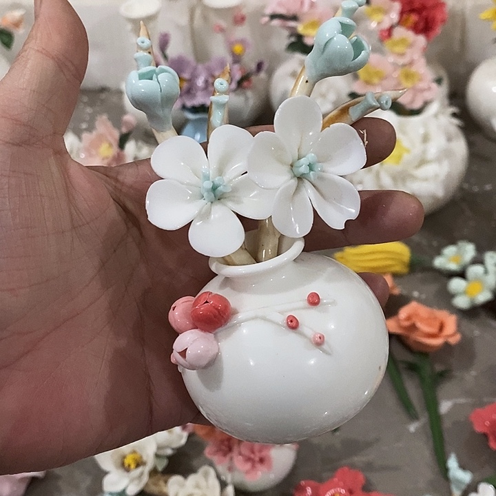瓷片纯手工陶瓷花摆件瑕