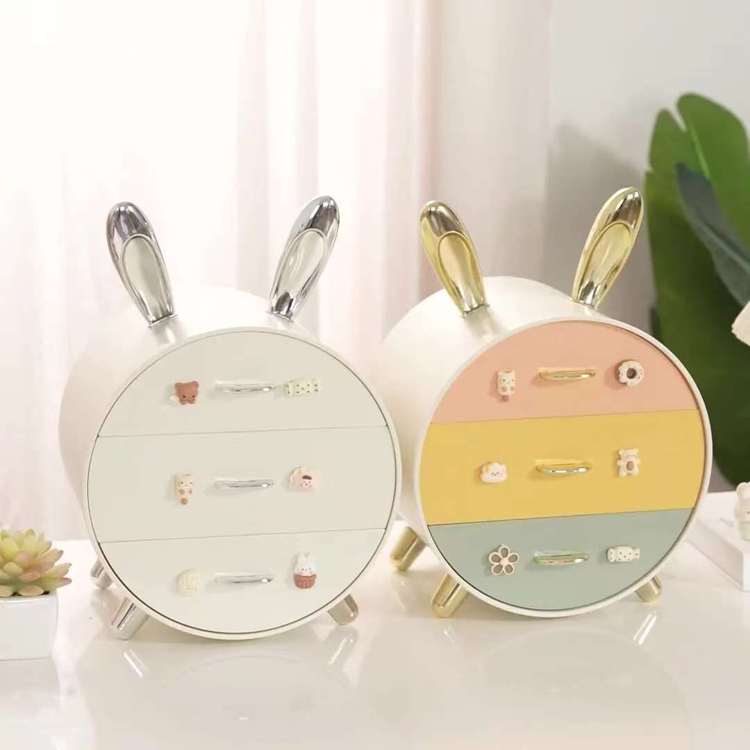 可爱小兔耳桌面收纳盒多层抽屉便捷收纳（轻微瑕疵介意勿拍） F46