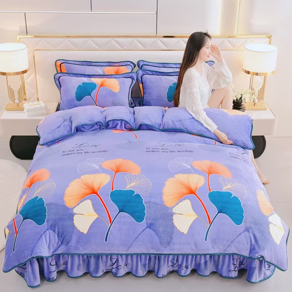 新款加厚高克重牛奶绒四件套加厚印花双面绒保暖抗静电不掉色掉毛