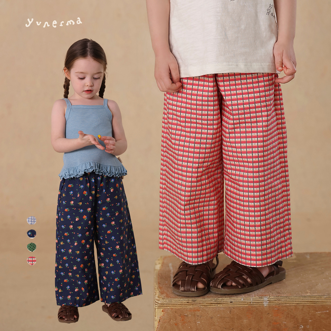 允儿妈女童夏季薄款碎花格子防蚊裤宝宝幼儿园2025新款百搭休闲裤