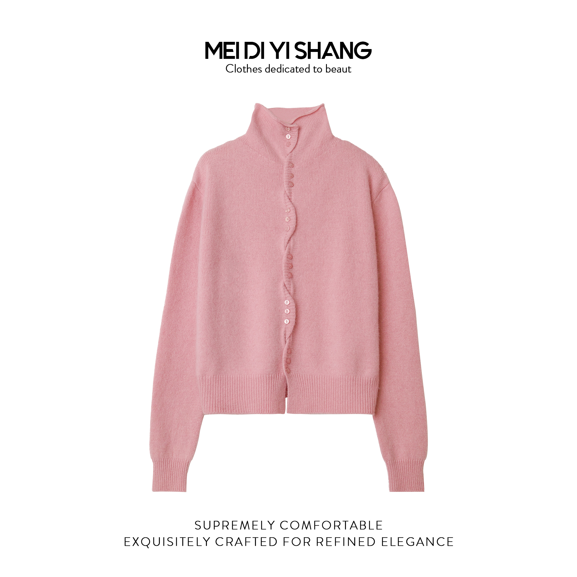 MDYS秋冬新品浣熊绒气质时尚百搭半高领长袖纽扣针织衫F138