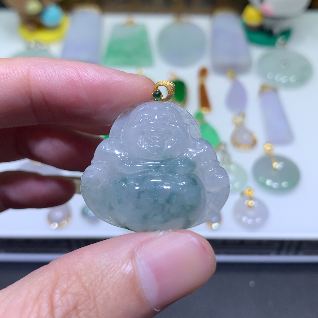 翡翠18K金镶嵌吊坠(不含链)