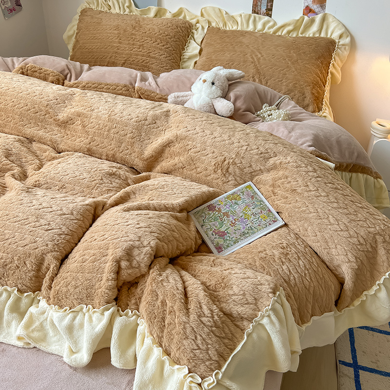 兔毛绒四件套加厚牛奶绒四件套989印记咖