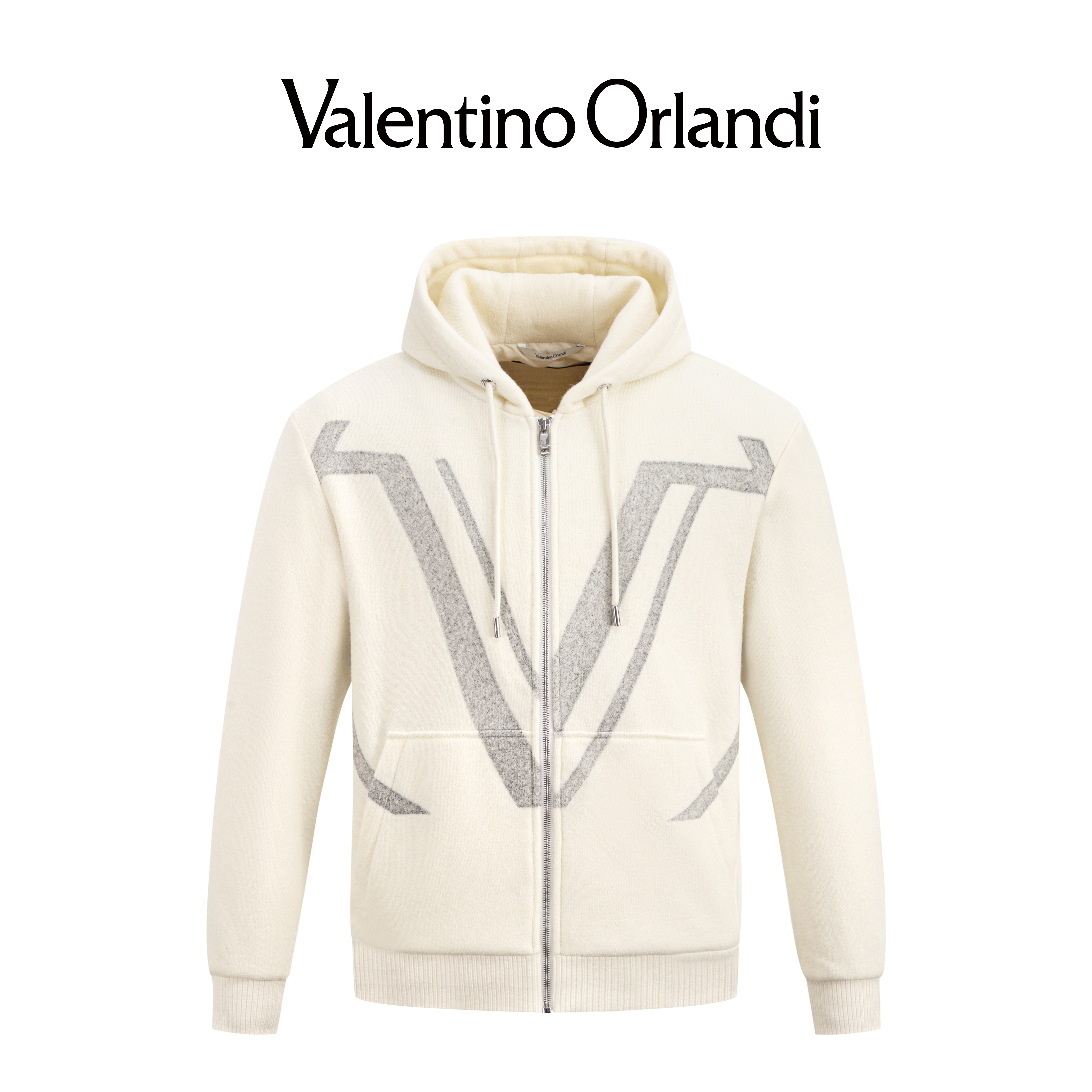 Valentino orlandi男士秋冬B版时尚百搭撞色logo加厚连帽针织外套