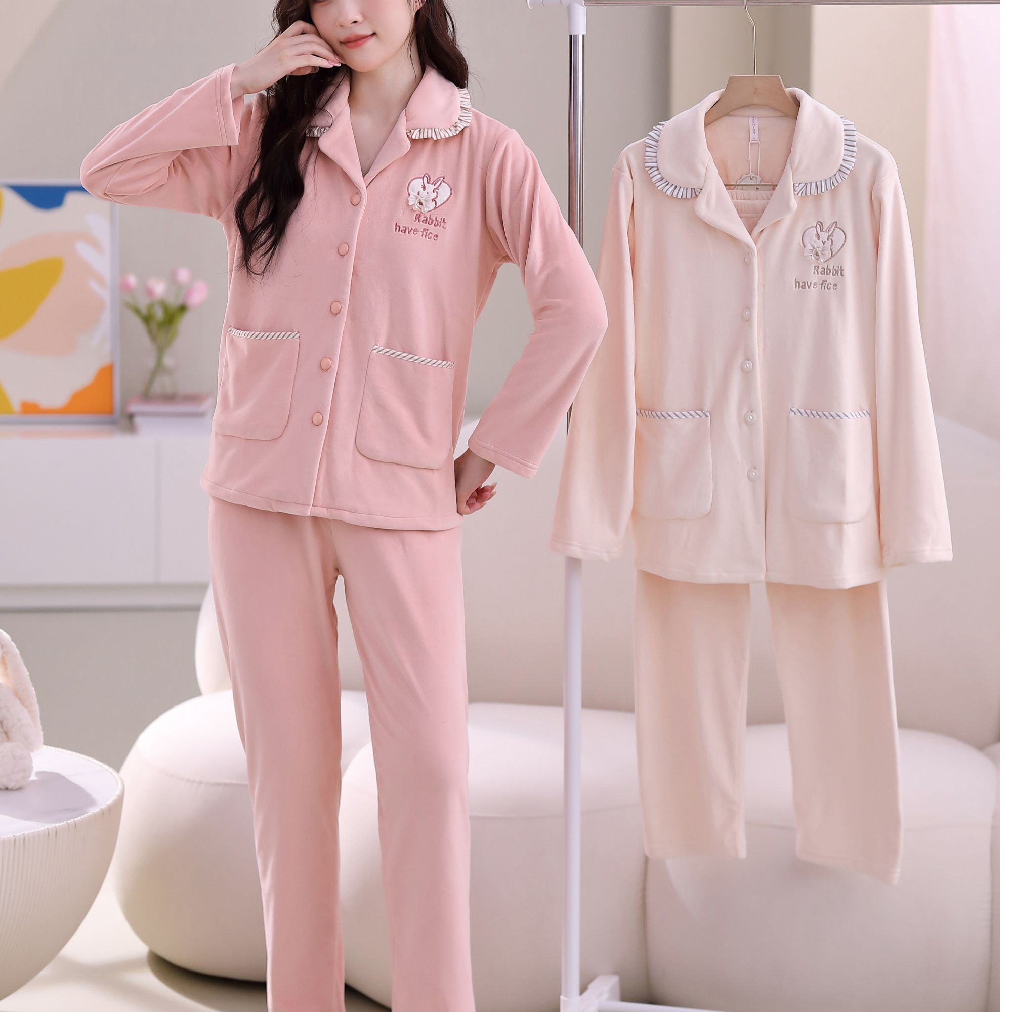 【断码清仓】高货海岛绒家居服睡衣女秋冬休闲女