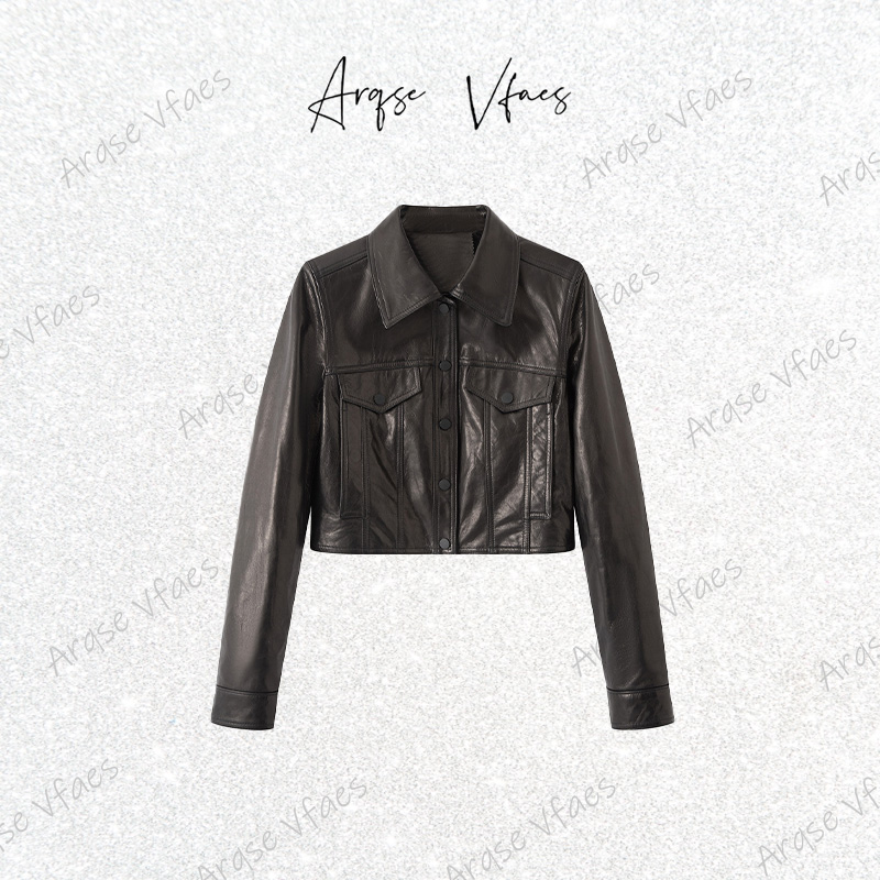 艾家同款2026春季新款时尚百搭黑色短款羊皮革皮衣短外套AR101203