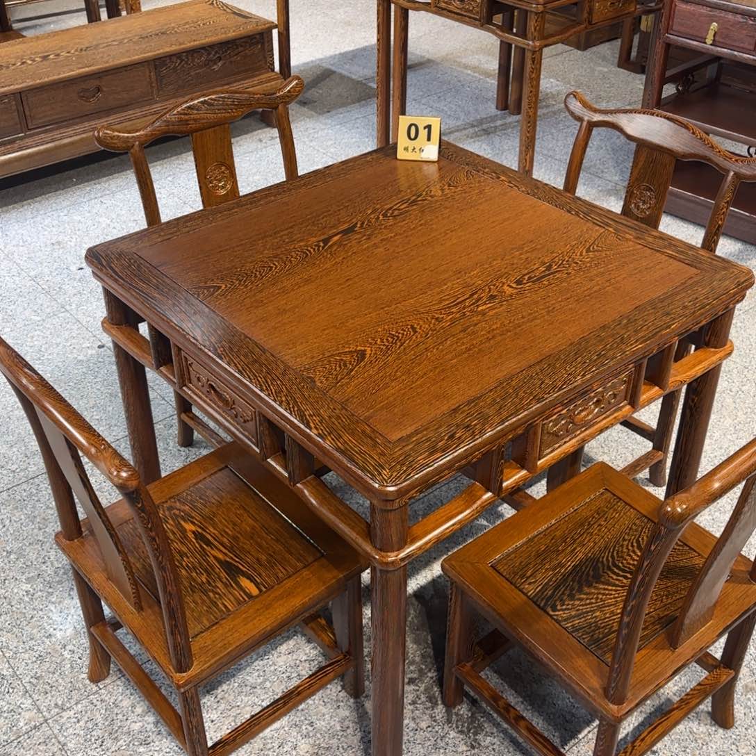 鸡翅木类成套家具78✖️78高68一桌四椅