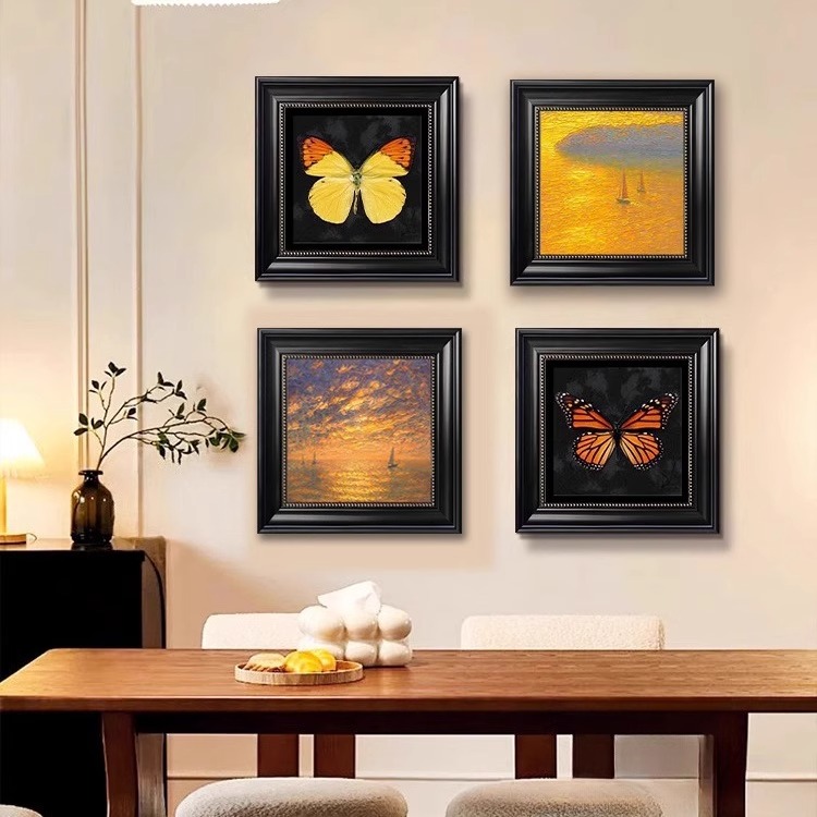 中古客厅装饰画黑胶蝴蝶美式餐厅壁画卧室床头挂画客厅背景墙挂画