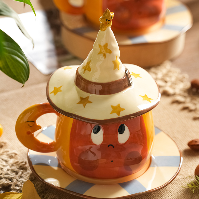 泡泡玛特星星人3D杯碟套装-米/蓝魔法帽可爱